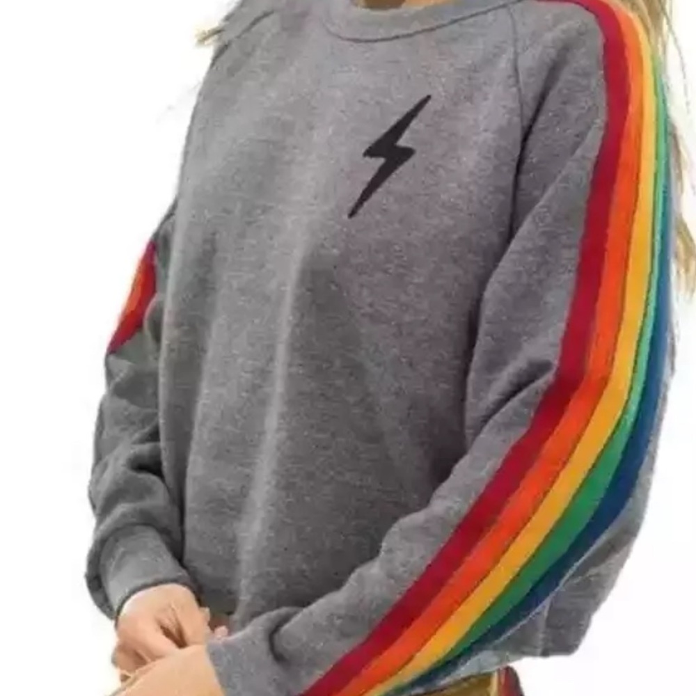 #Rare #AviatorNation #Cropped #Sweatshirt with #Rainbow #Stripes #Medium
